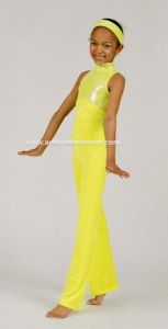 Sleeveless Catsuit Jazzsuit Yellow Velour and Yellow Sequin