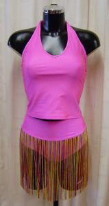 Pink T-Bar Halter Neck Top and Fringed Pants